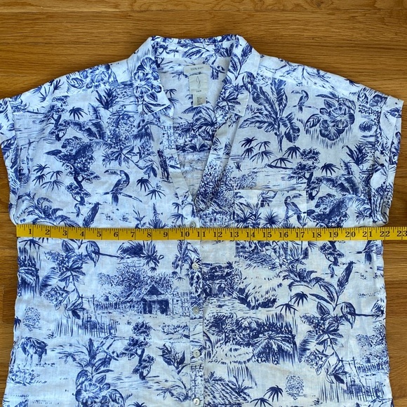 Joie Blue and White Tropical Print Blouse - Picture 5 of 6